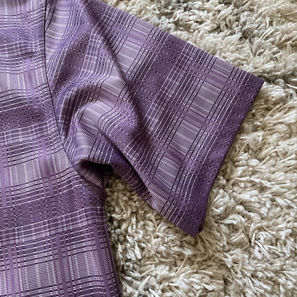 PGA Tour Mens Large Purple Plaid Textured‎ Short Sleeve Golf Polo Shirt - Picture 15 of 15